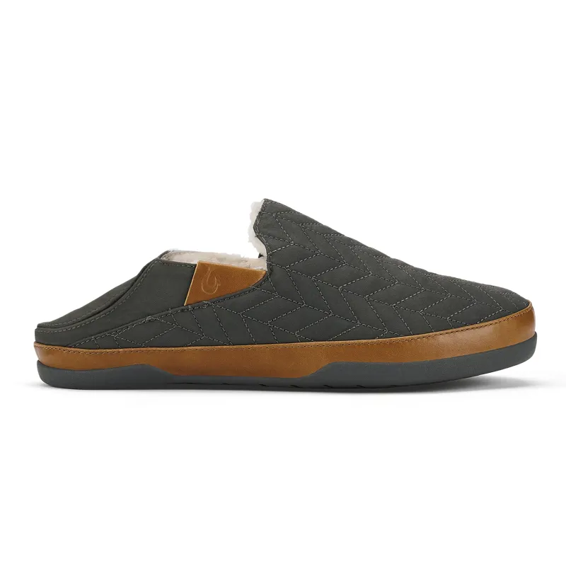 Olukai Hanohano II Waxed Canvas Slippers in Dark Shadow-1