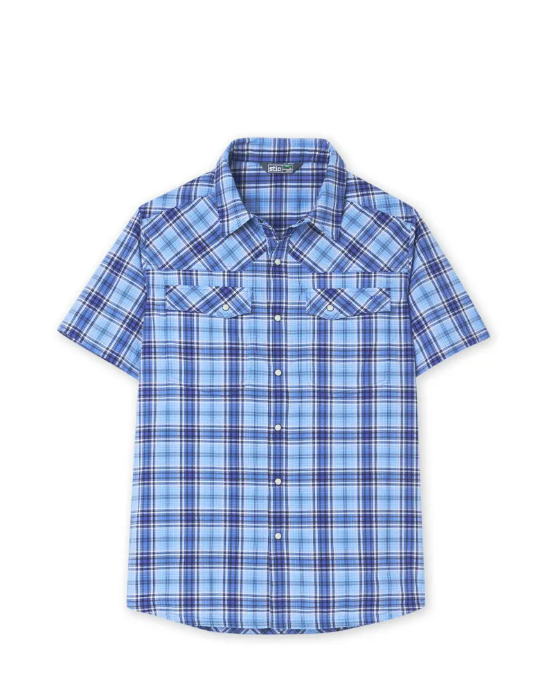 Stio Eddy Shirt SS in Larkspur Blue Plaid