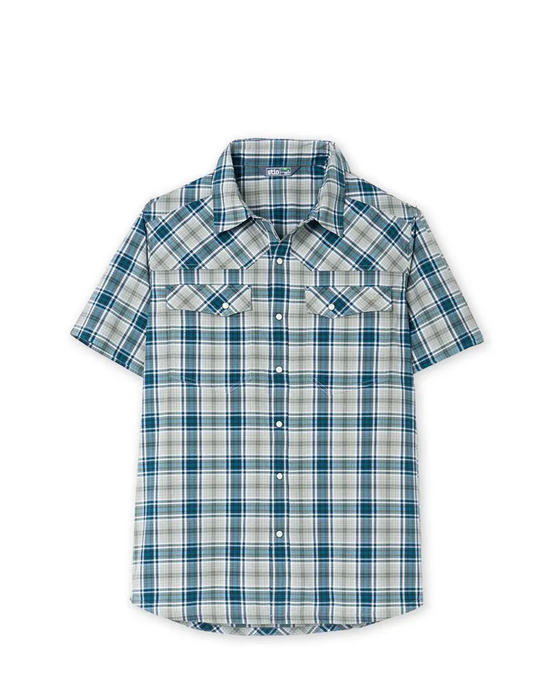 Stio Eddy Short Sleeve Shirt in Sage Flats Plaid