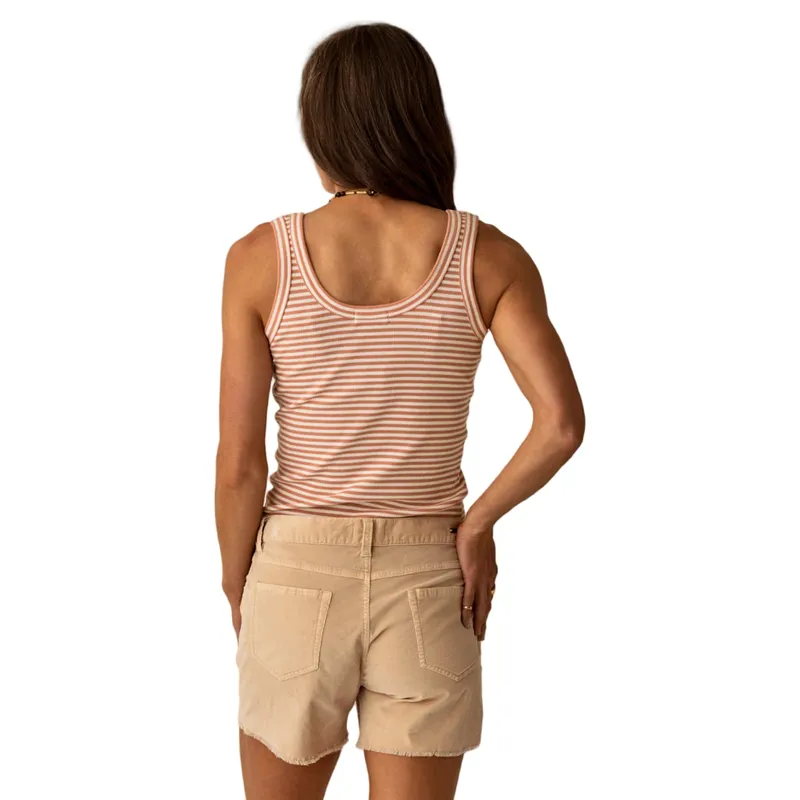 Carve Designs Women's Ever Rib Tank in Crema Stripe-1