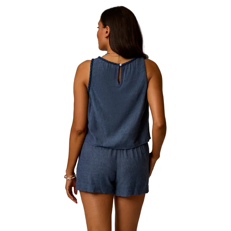 Carve Designs Women's Lou Linen Tank in Captain Chambray-3