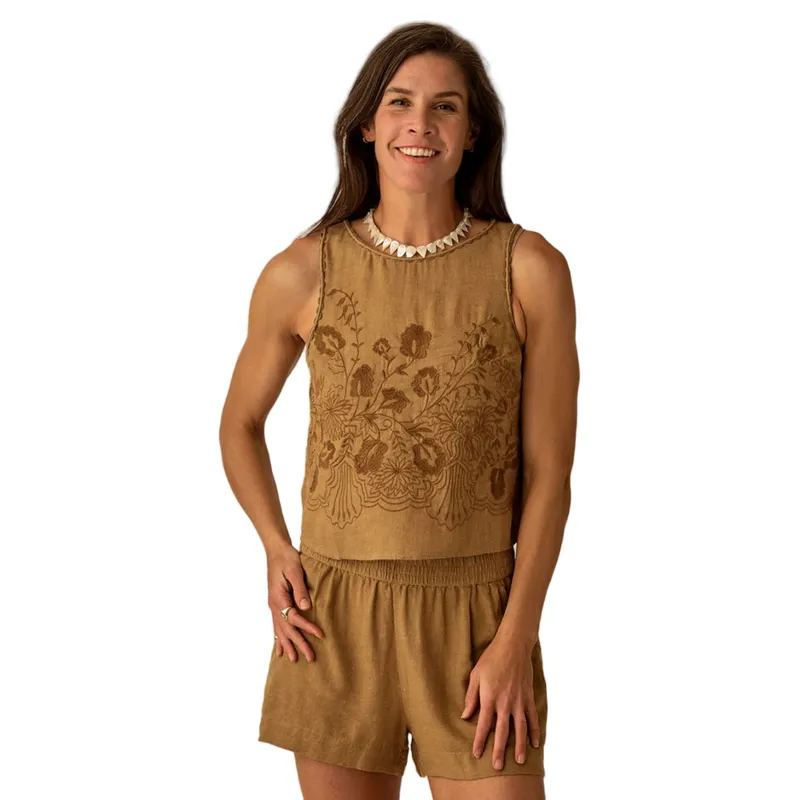 Carve Designs Women's Lou Linen Tank in Golden Chambray-1