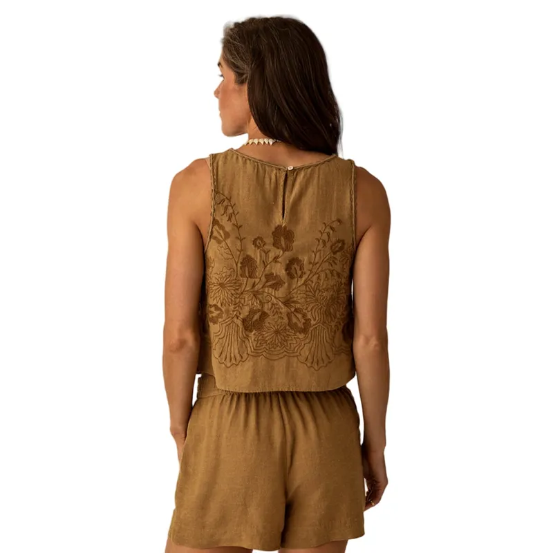 Carve Designs Women's Lou Linen Tank in Golden Chambray-3