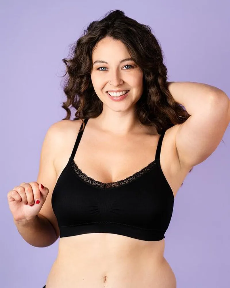 Coobie V-Neck Lace Trim Bra in Black
