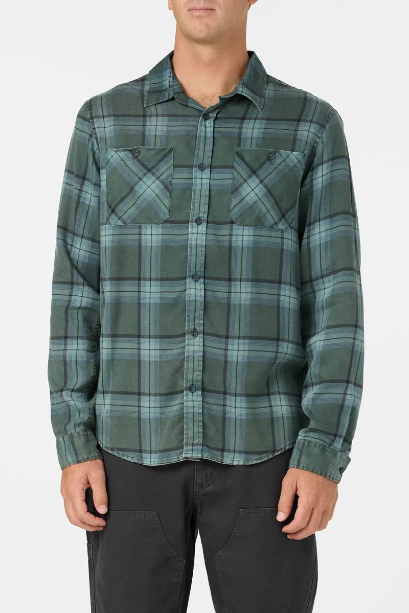 O'Neill O'Riginals Printed Flannel Long Sleeve Shirt in Hunter Green-2