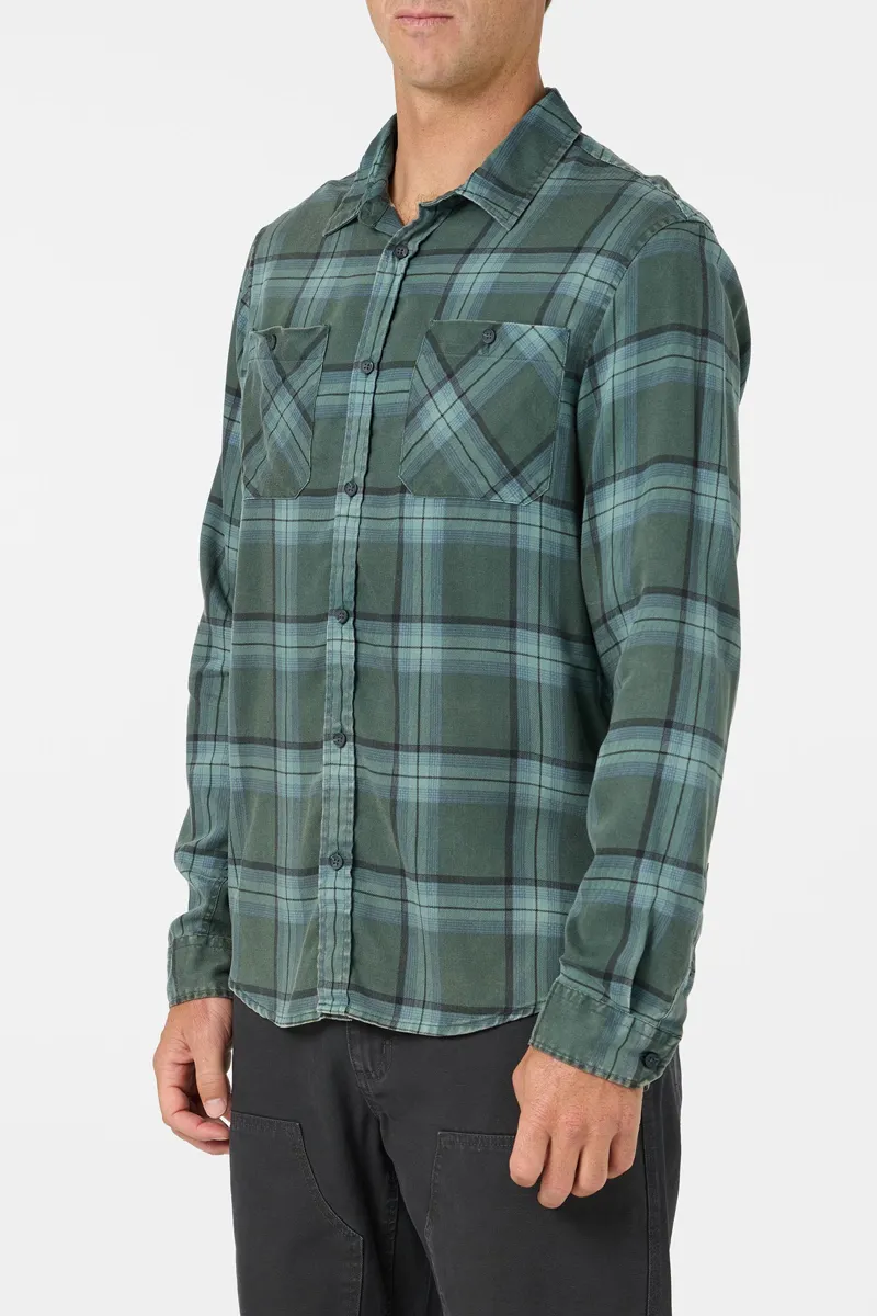 O'Neill O'Riginals Printed Flannel Long Sleeve Shirt in Hunter Green-3