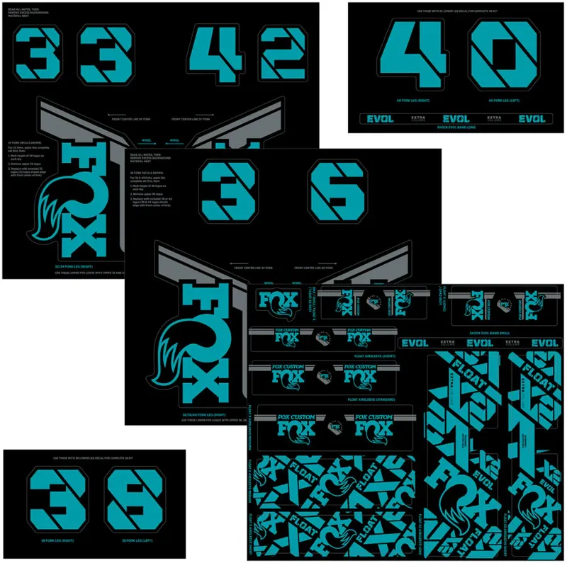 Fox Fork And Shock Decal Kit in Turquoise-1