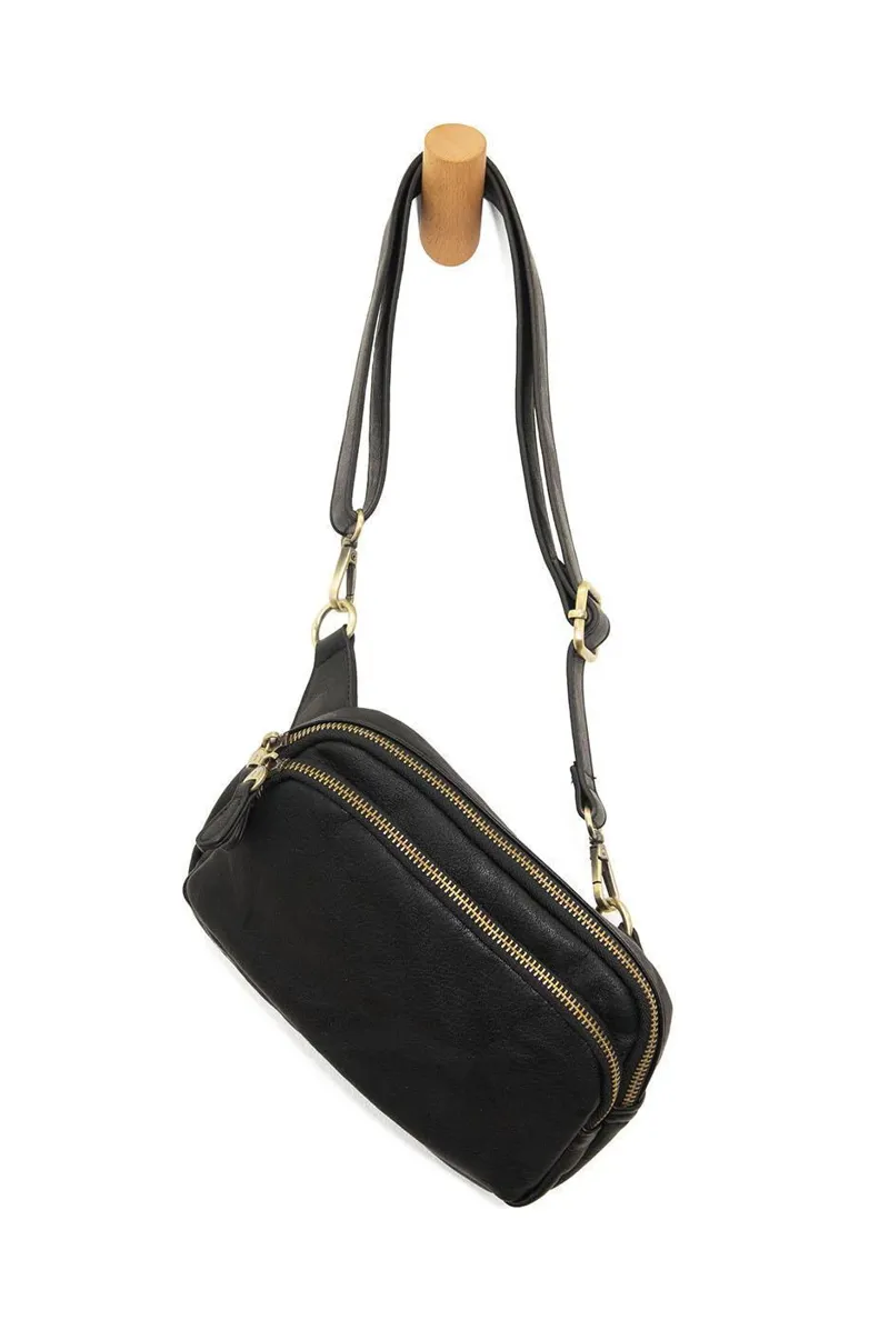 Joy Accessories Kylie Double Zip Sling/Belt Bag in Black-1