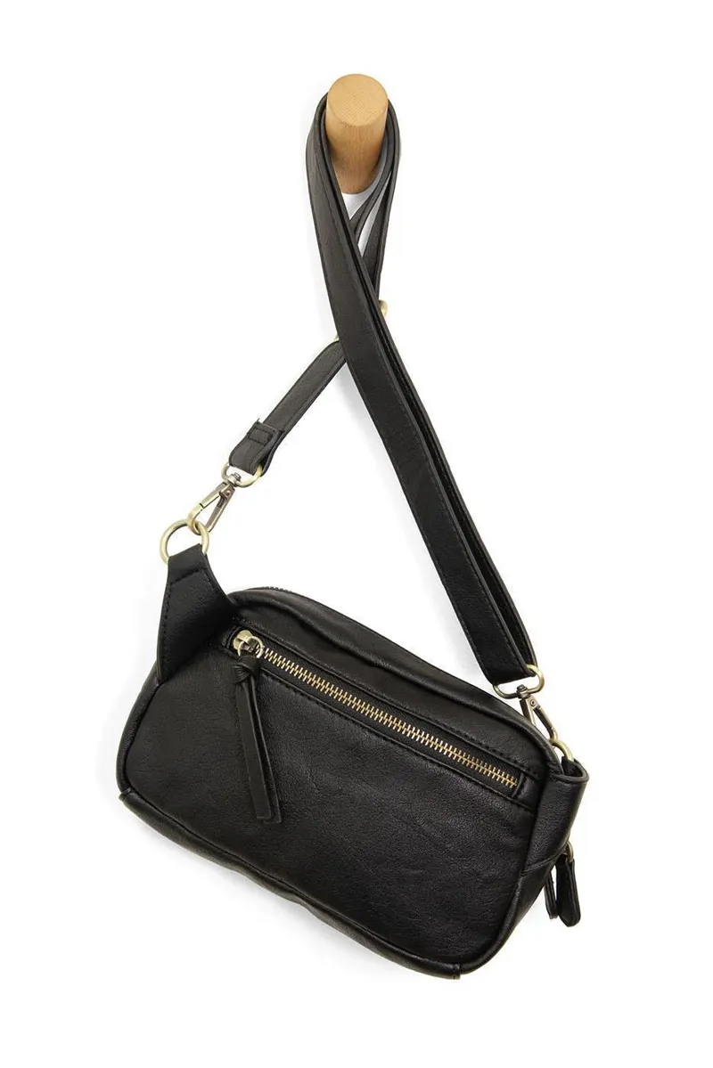 Joy Accessories Kylie Double Zip Sling/Belt Bag in Black-2