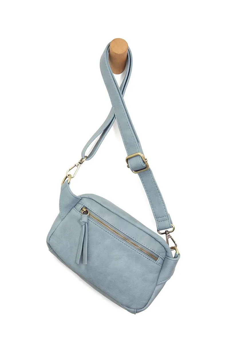 Joy Accessories Kylie Double Zip Sling/Belt Bag in Light Denim-2