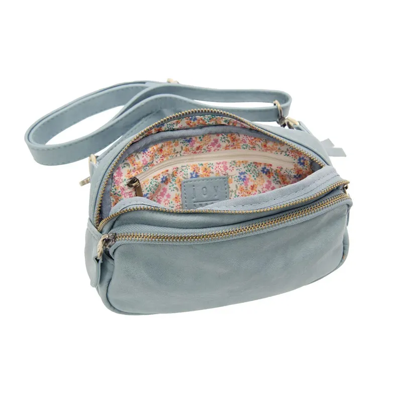 Joy Accessories Kylie Double Zip Sling/Belt Bag in Light Denim-3