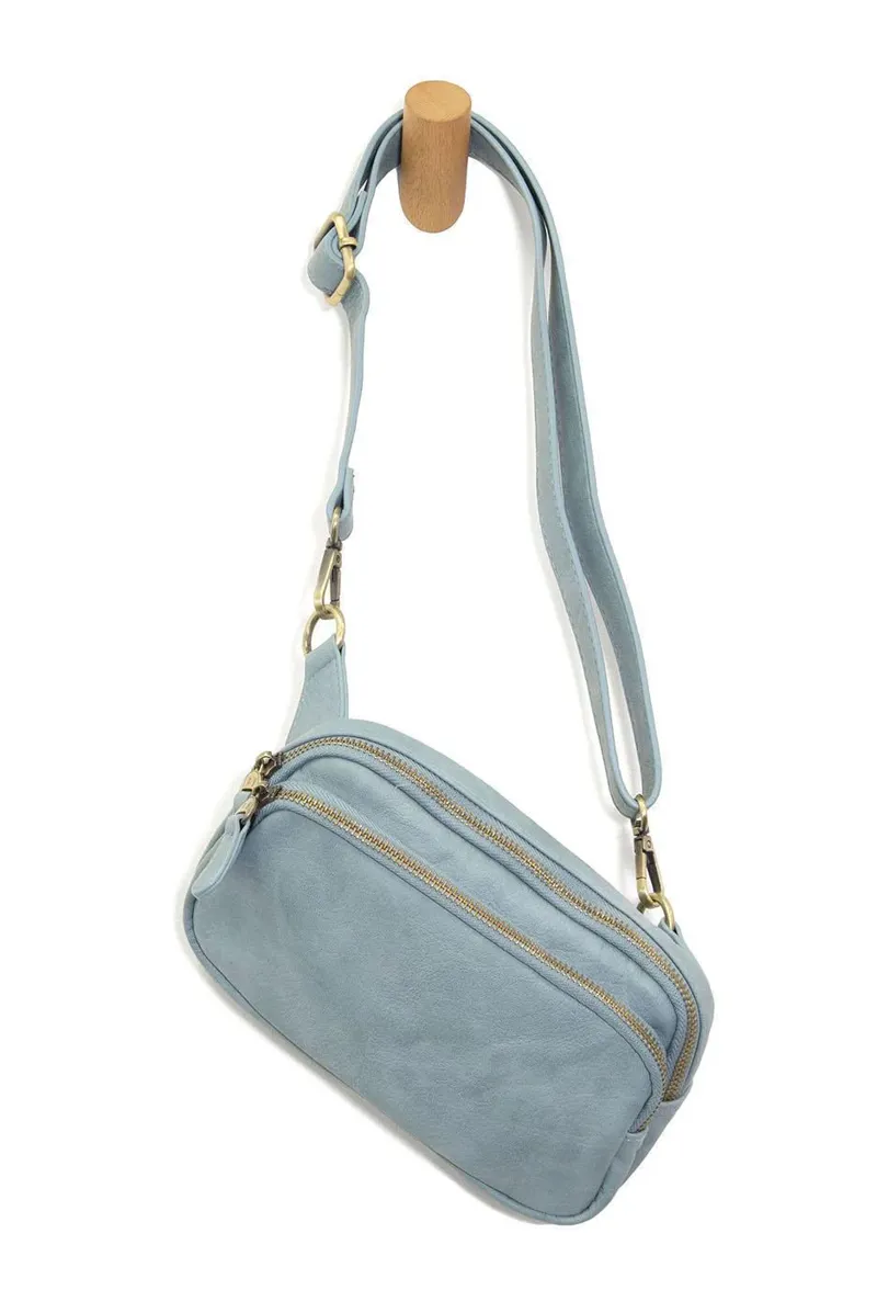 Joy Accessories Kylie Double Zip Sling/Belt Bag in Light Denim-1