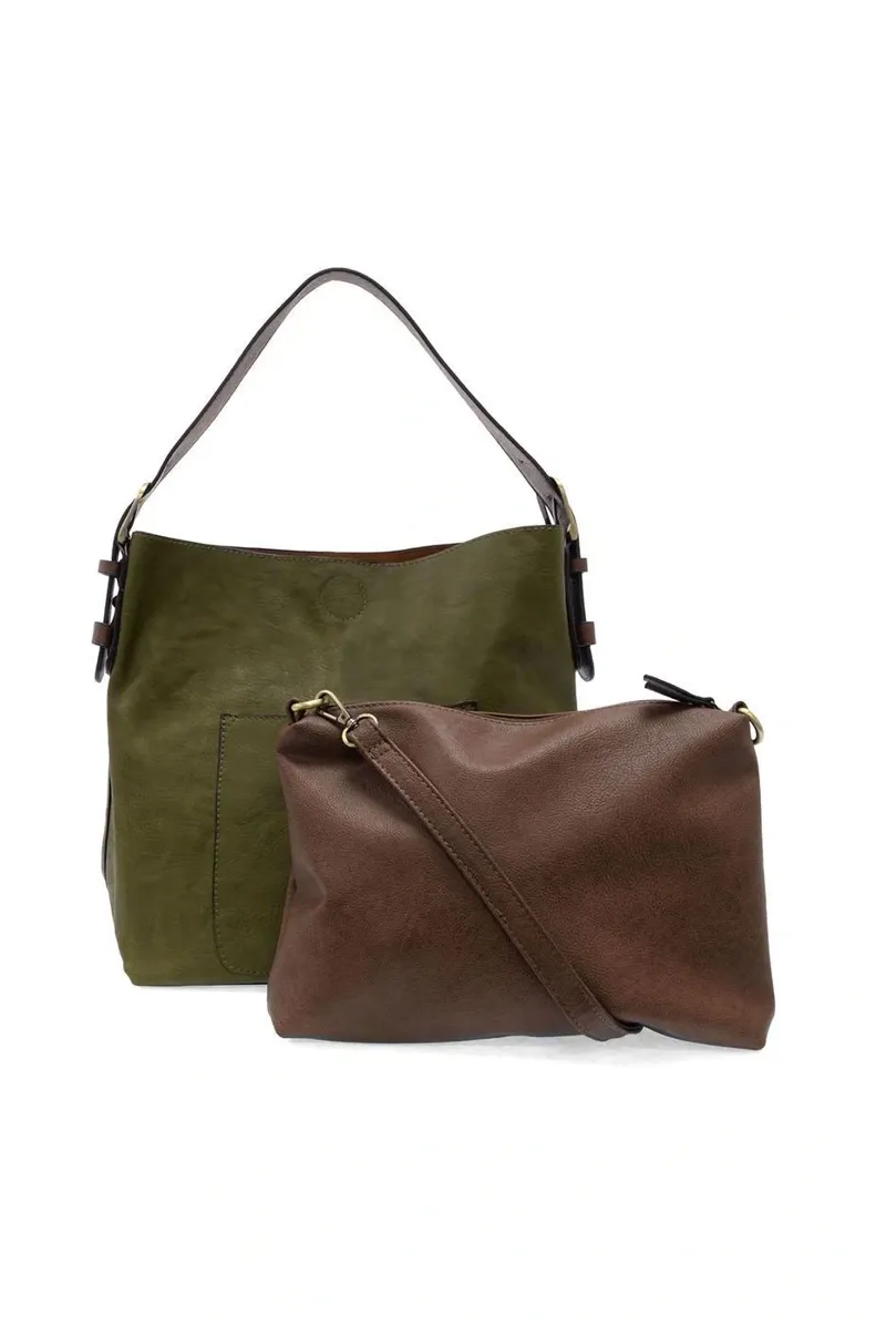 Joy Accessories Classic Hobo Handbag with Insert in Olive Brine-2