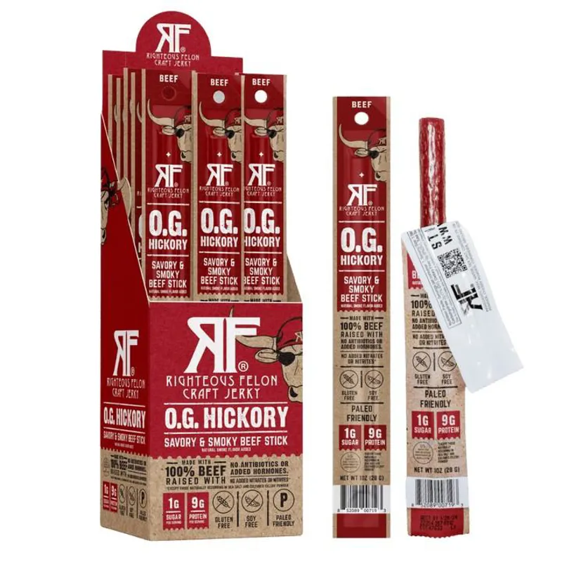 Righteous Felon Beef Stick 1Oz in Hickory