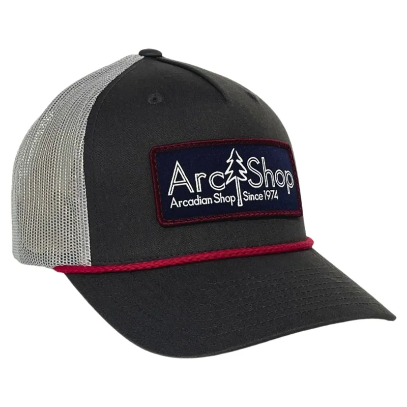 Arcadian Shop Arc Patch Trucker Cap in Light Charcoal/Aluminum Berry