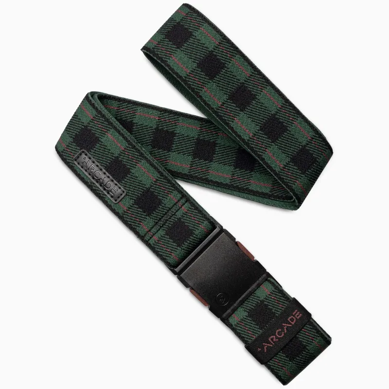 Arcade Plaid Stretch Belt in Emerald Wine