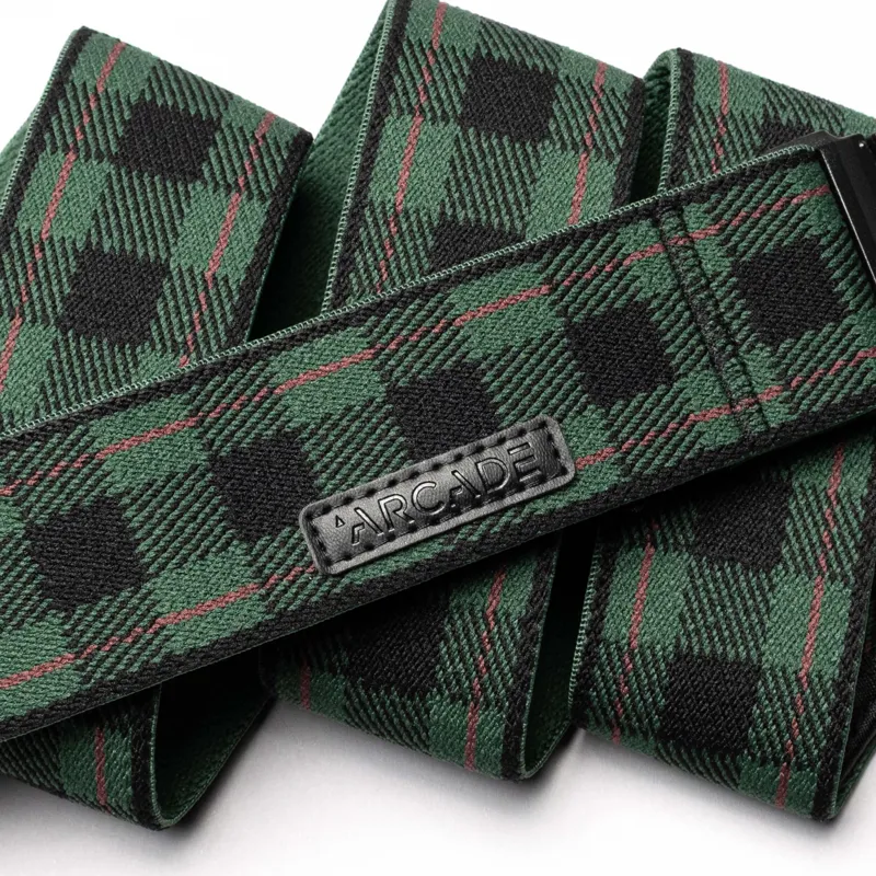 Arcade Plaid Stretch Belt in Emerald Wine-1