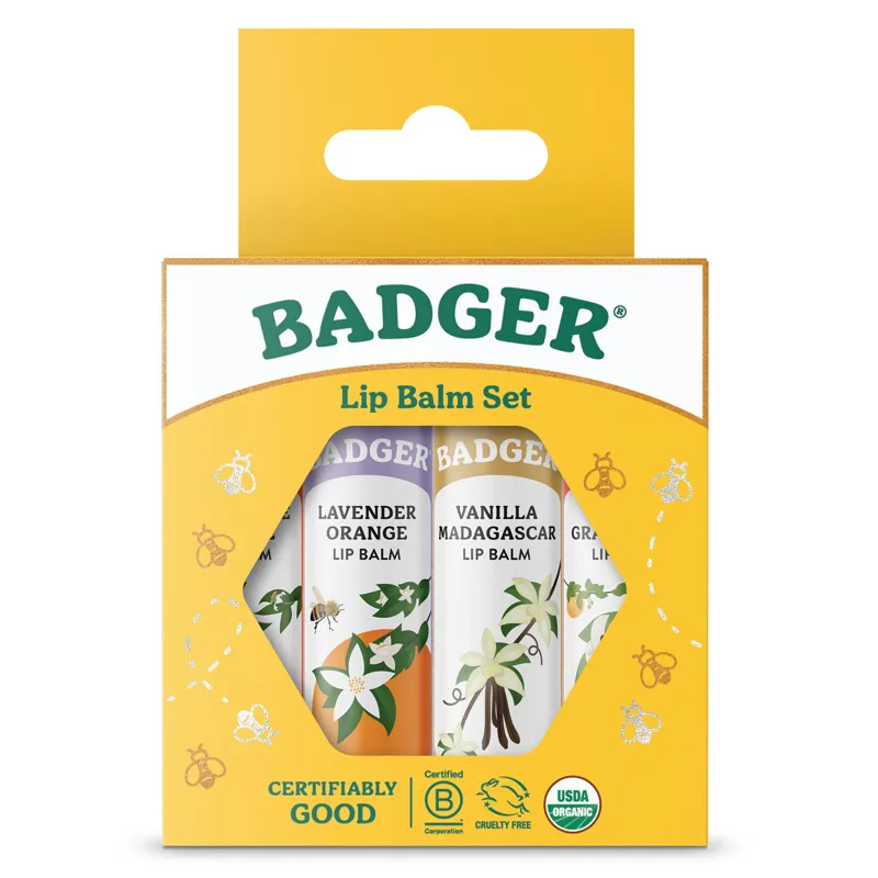 Badger Classic Lip Balm Set 4-Pack Gold Box