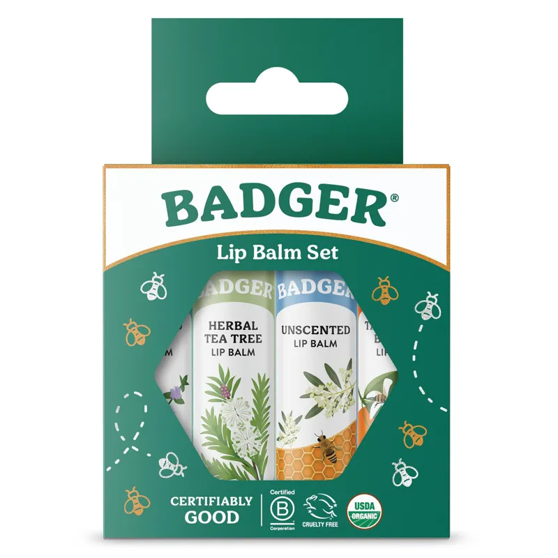 Badger Classic Lip Balm 4 Pack Green Box