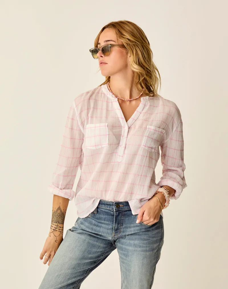 Carve Designs Dylan Gauze Shirt in Hot Pink Plaid