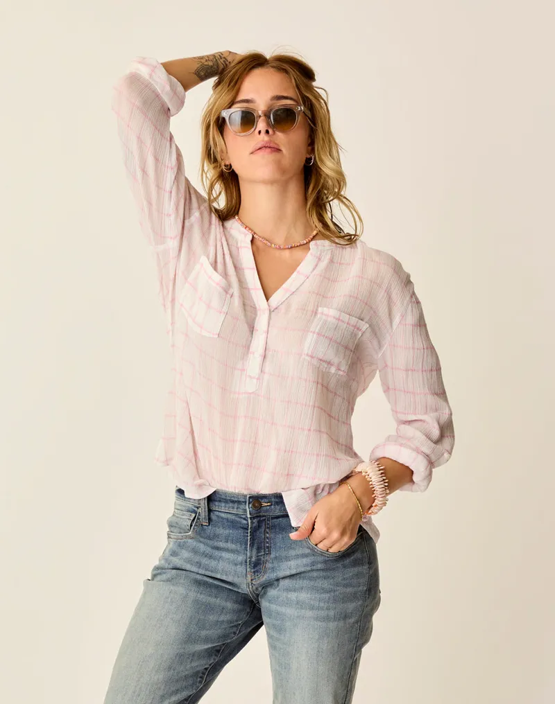 Carve Designs Dylan Gauze Shirt in Hot Pink Plaid-1