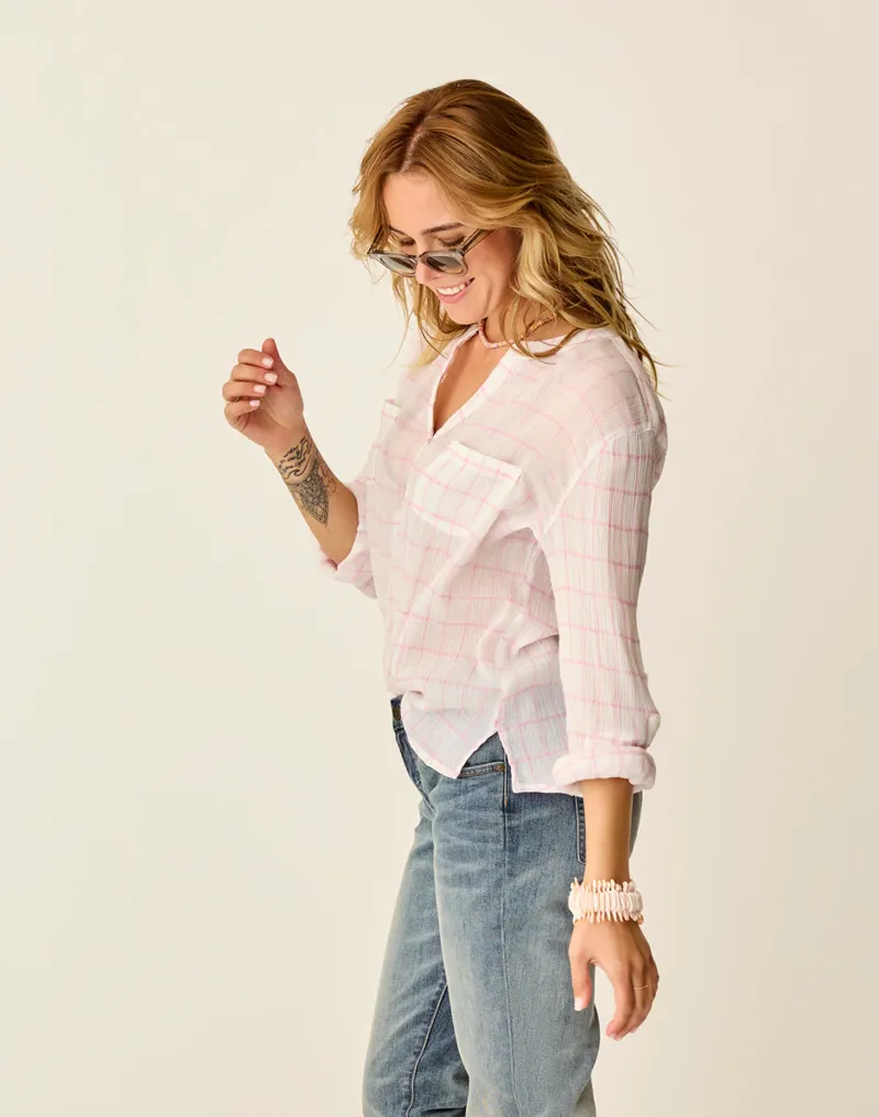 Carve Designs Dylan Gauze Shirt in Hot Pink Plaid-2