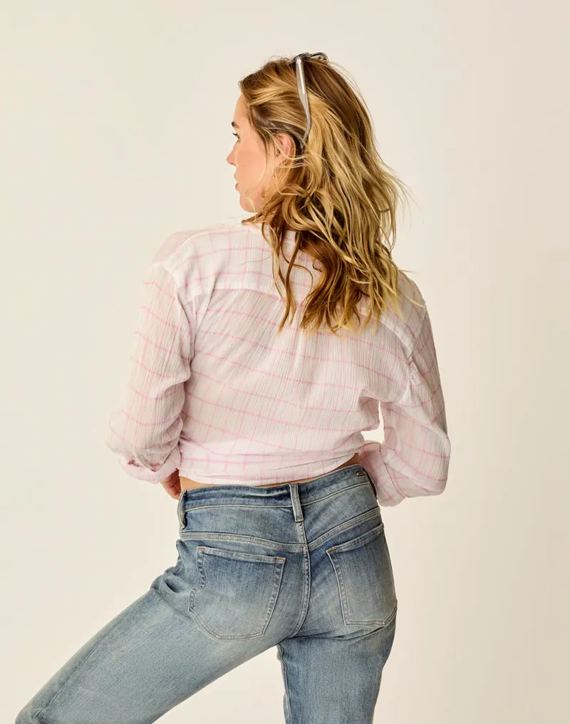 Carve Designs Dylan Gauze Shirt in Hot Pink Plaid-4