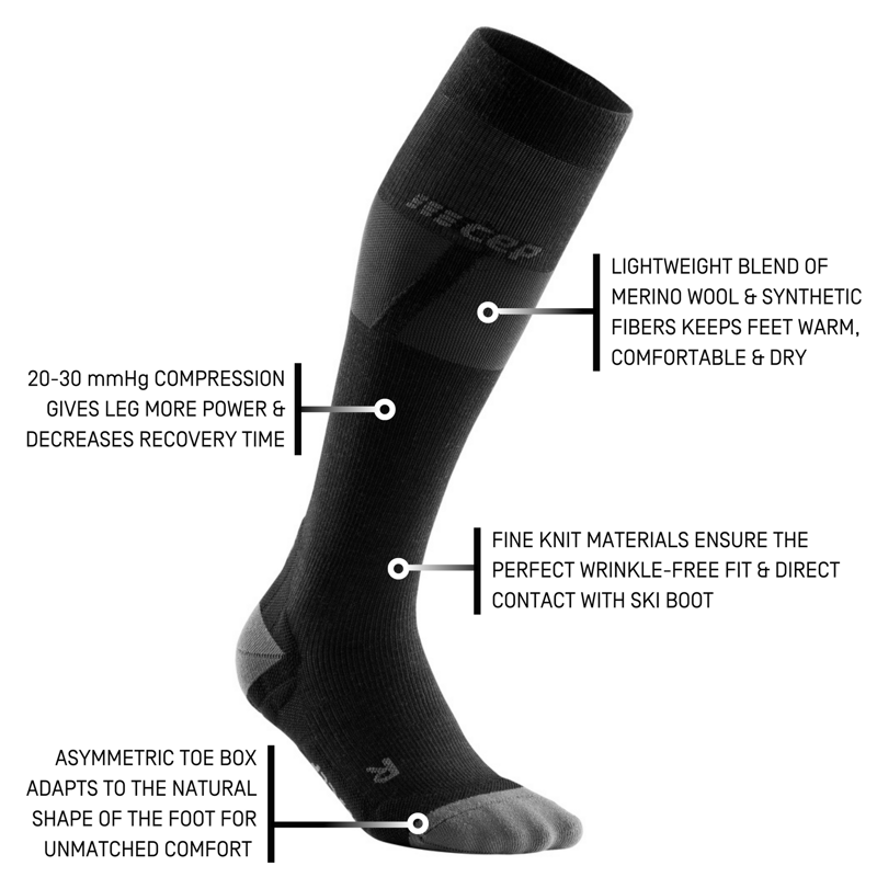 CEP Ski Ultralight Tall Compression Socks in Black/Dark Grey-2