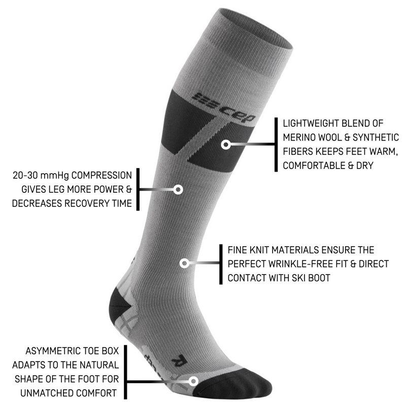 CEP Ski Ultralight Tall Compression Socks in Grey/Dark Grey-2