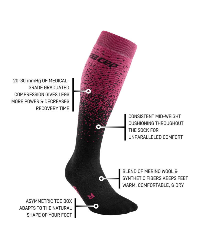 CEP Women's Ski Snowfall Tall Compression Sock in Black/Purple-1