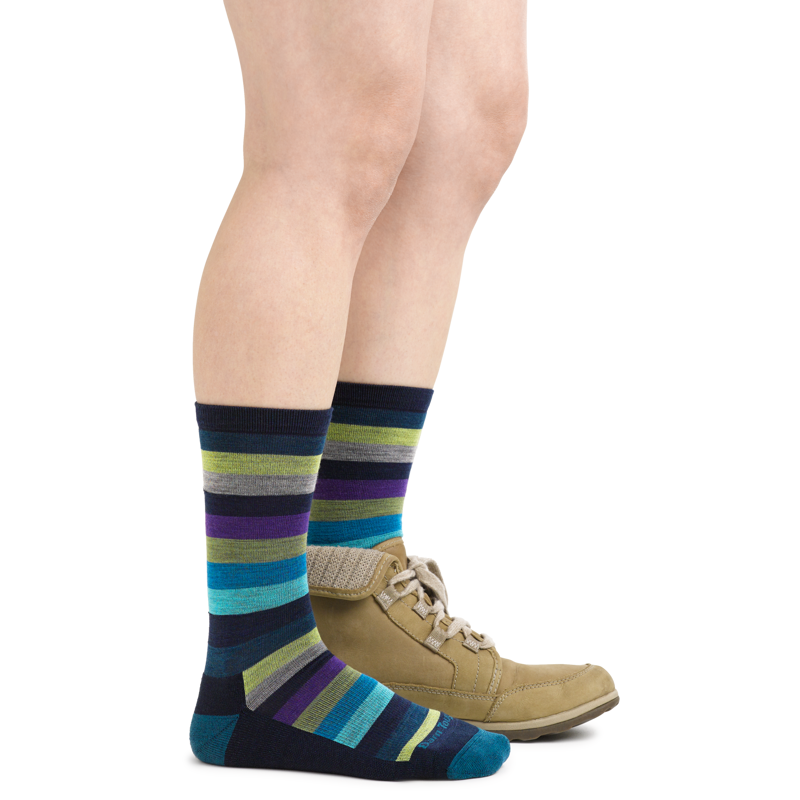 Darn Tough Women's Mystic Stripe Crew Lightweight Socks in Dark Teal-2