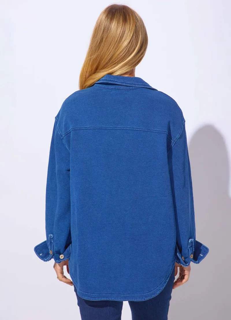 Escape Color Wash Terry Anywhere Shacket in Medium Wash-1