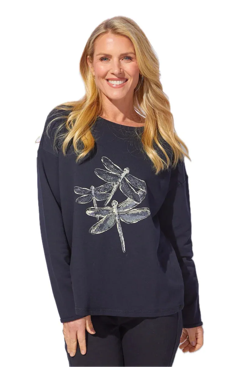 Escape Destination Fleece Dragonfly Pullover in Black