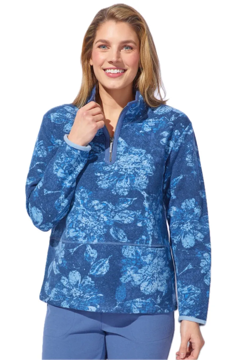 Escape Floral Fleece Quarter Zip Pullover in Denim