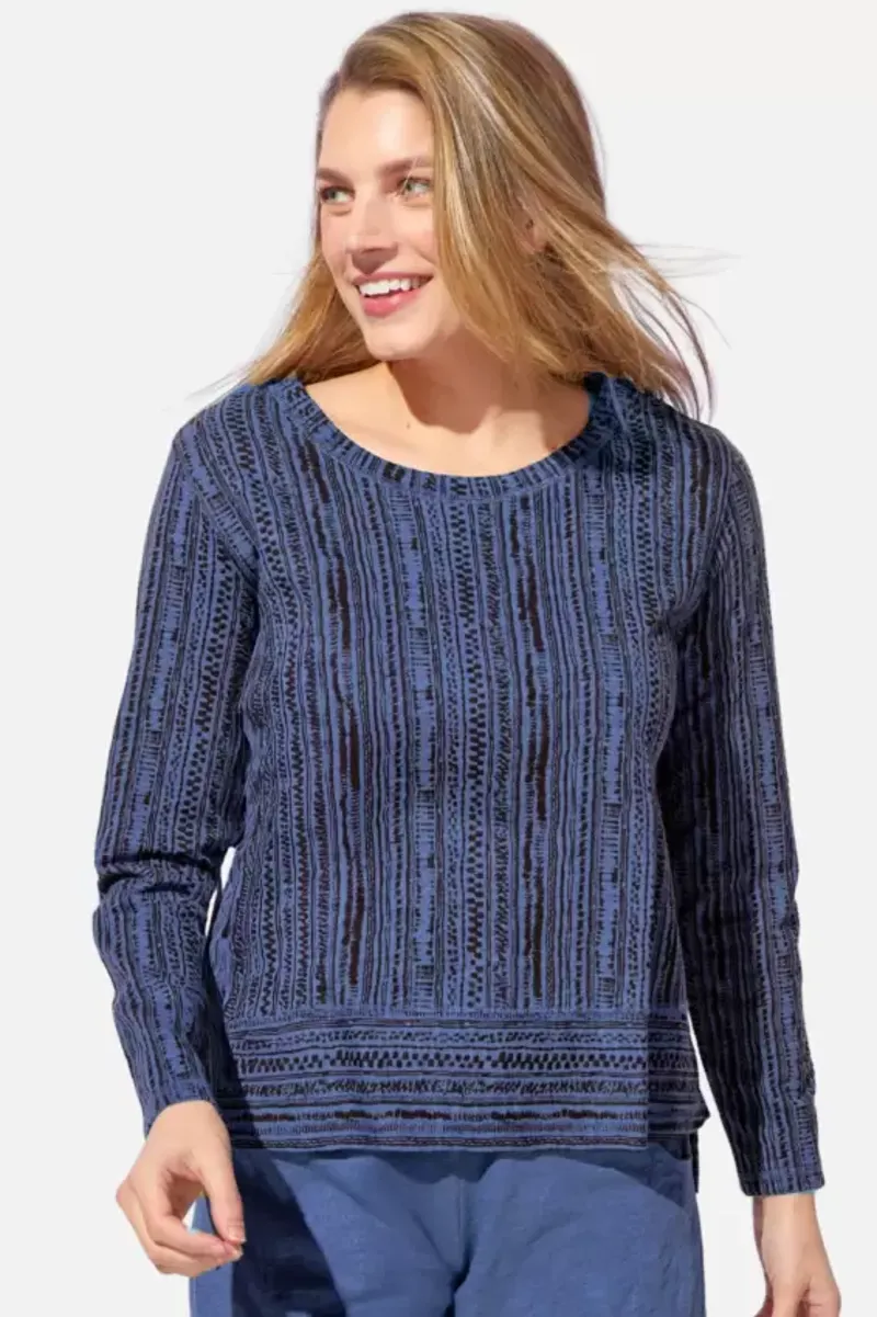 Escape Stripe Cotton Slub Easy Tee in Denim