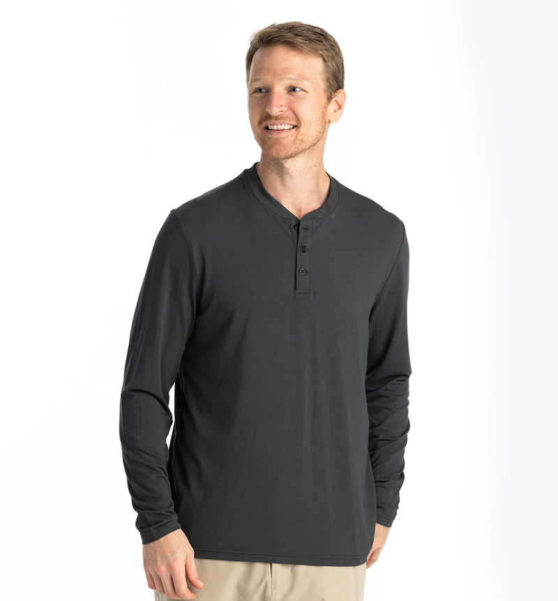 Free Fly Bamboo Flex Long Sleeve Henley in Black Sand
