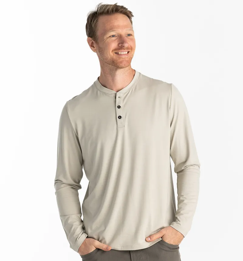 Free Fly Bamboo Flex Long Sleeve Henley in Sandstone