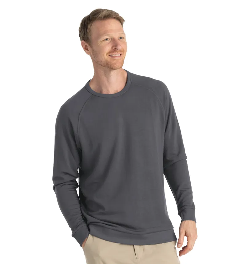 Free Fly Bamboo Lightweight Fleece Crew in Black Sand