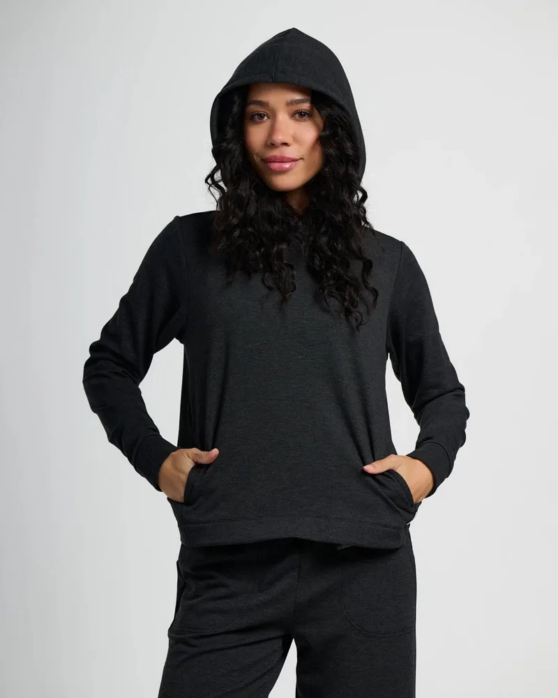 Free Fly Women's Bamboo LW Fleece Cropped Hoodie in Heather Black-1