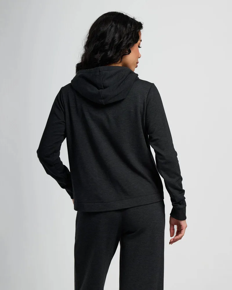 Free Fly Women's Bamboo LW Fleece Cropped Hoodie in Heather Black-2