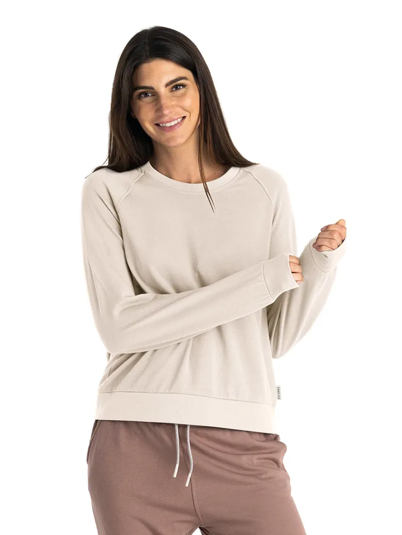 Free Fly Women's Bamboo Lightweight Fleece Crew in Stone