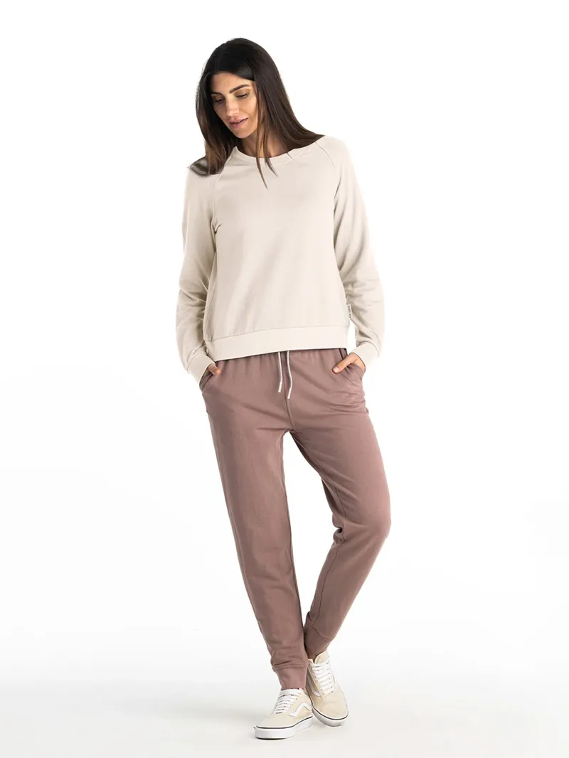 Free Fly Women's Bamboo Lightweight Fleece Crew in Stone-2