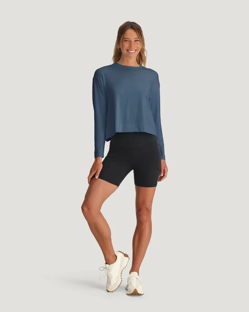 Free Fly Women's Bamboo Shade Crossover Long Sleeve in Pacific Blue-2