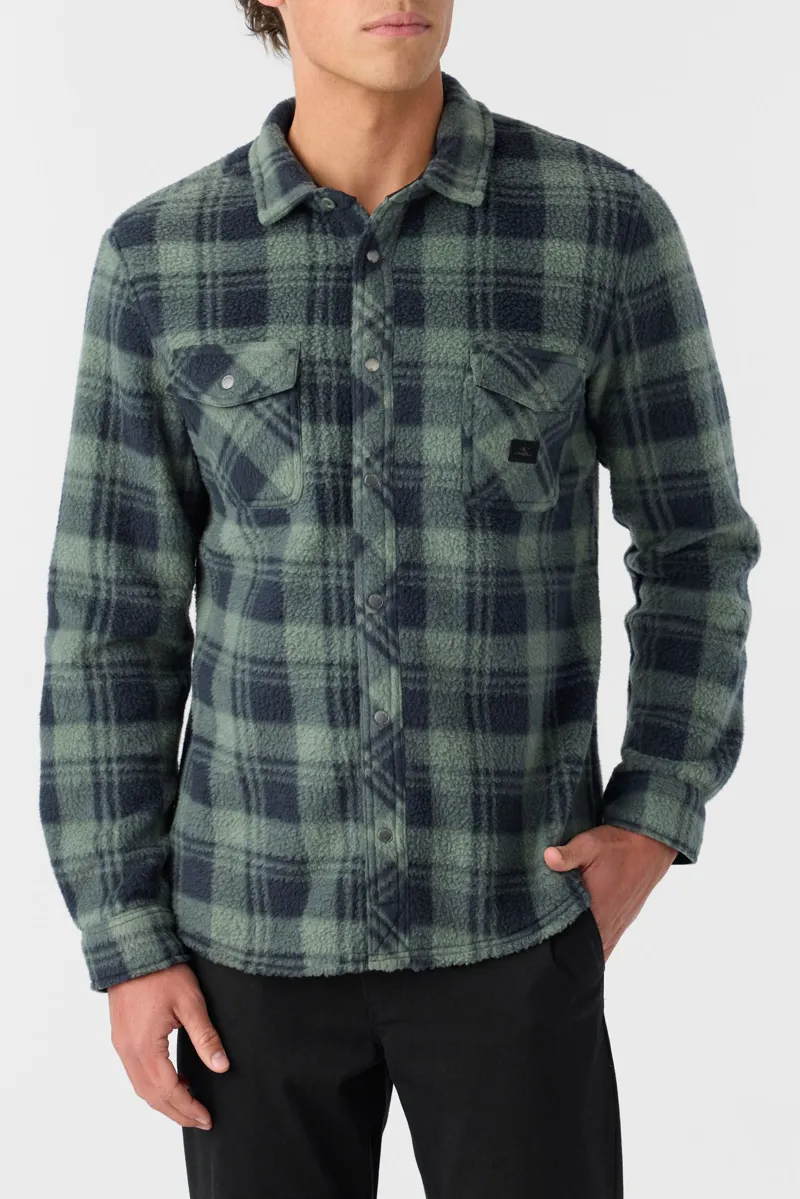 O'Neill Clothing Glacier High Pile Overshirt in Dark Olive