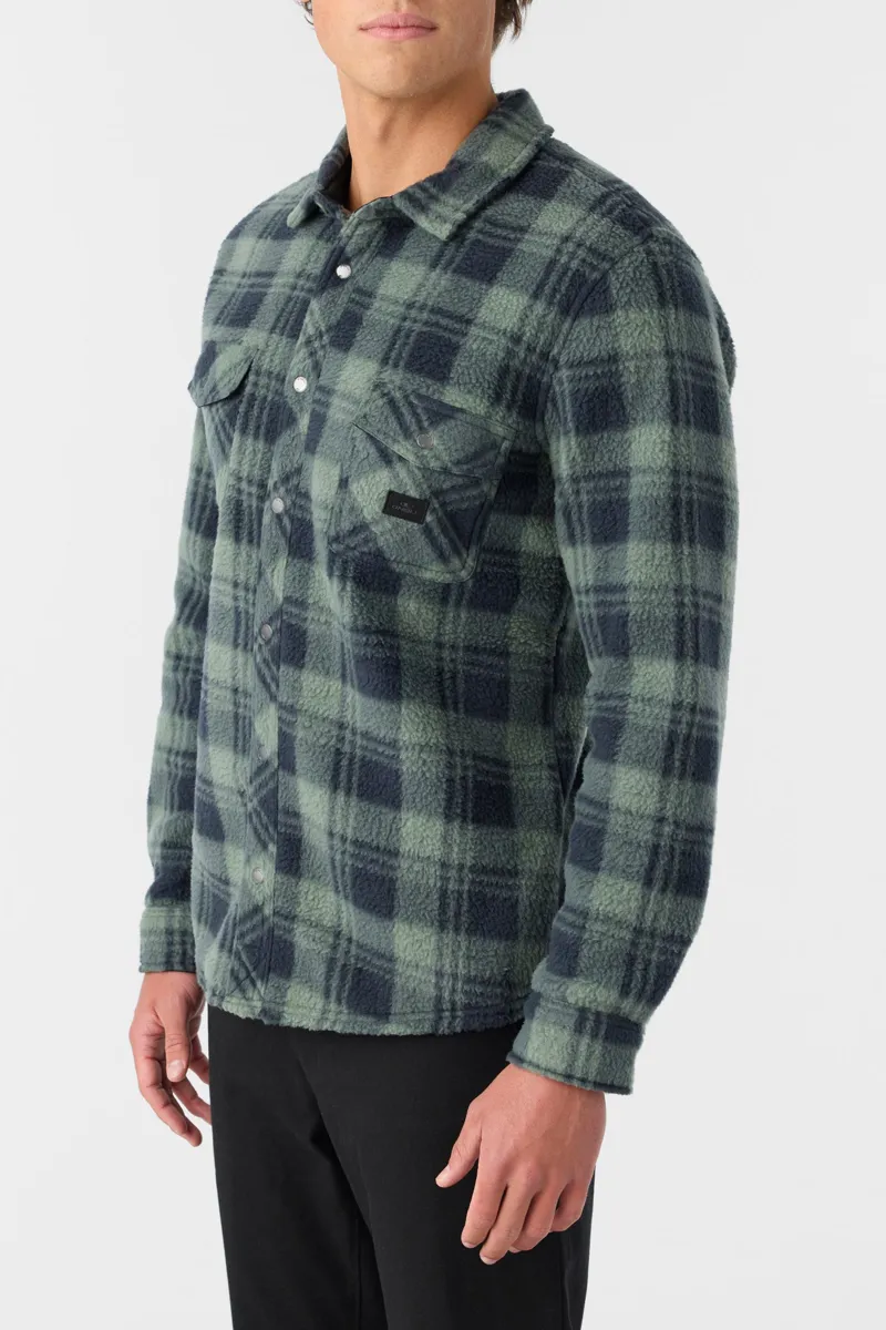 O'Neill Clothing Glacier High Pile Overshirt in Dark Olive-1
