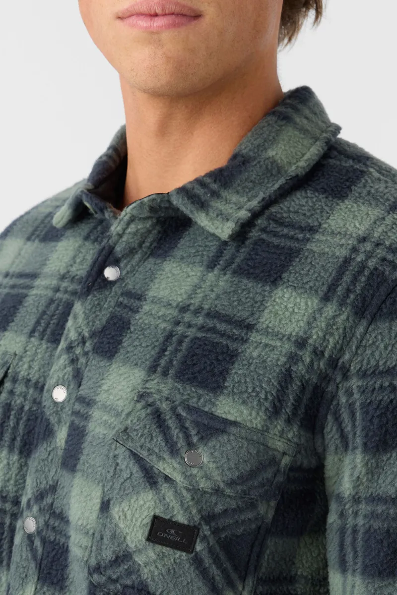 O'Neill Clothing Glacier High Pile Overshirt in Dark Olive-3