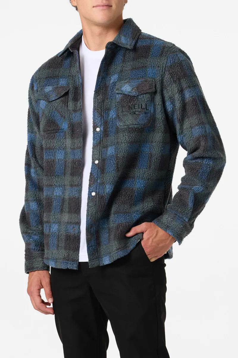 O'Neill Clothing Glacier Plaid High Pile Superfleece in Dark Slate-1