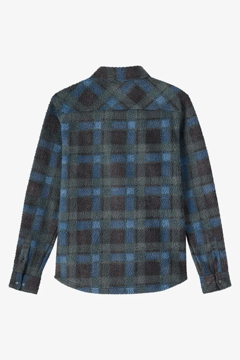 O'Neill Clothing Glacier Plaid High Pile Superfleece in Dark Slate-5