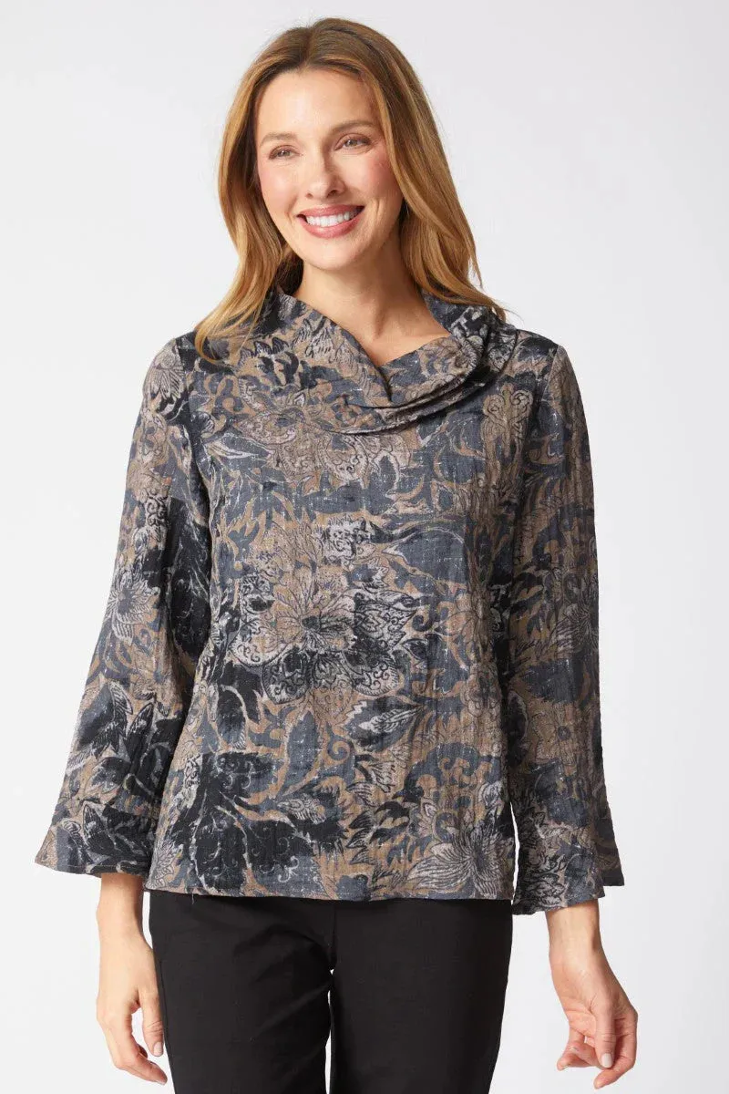 Habitat Express Floral Foliage Cowl Top in Truffle