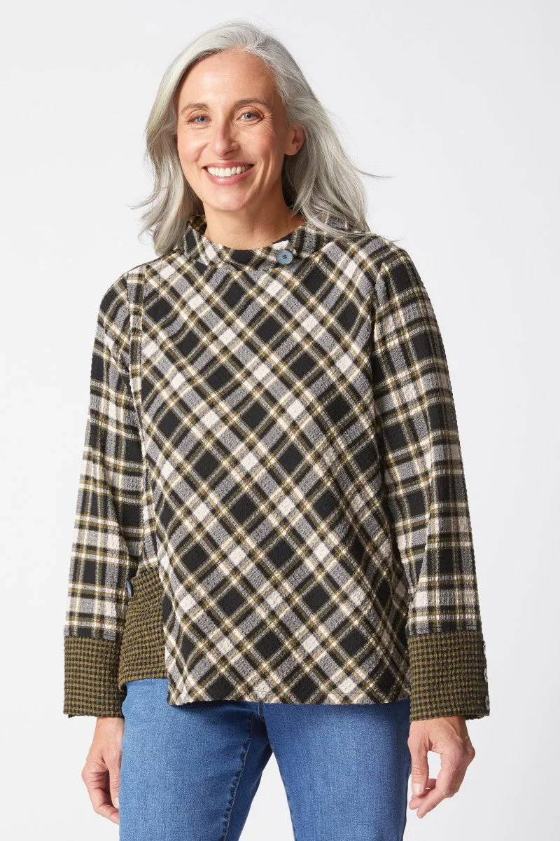 Habitat Girl Gone Plaid Asym Button Cuff Top in Avocado